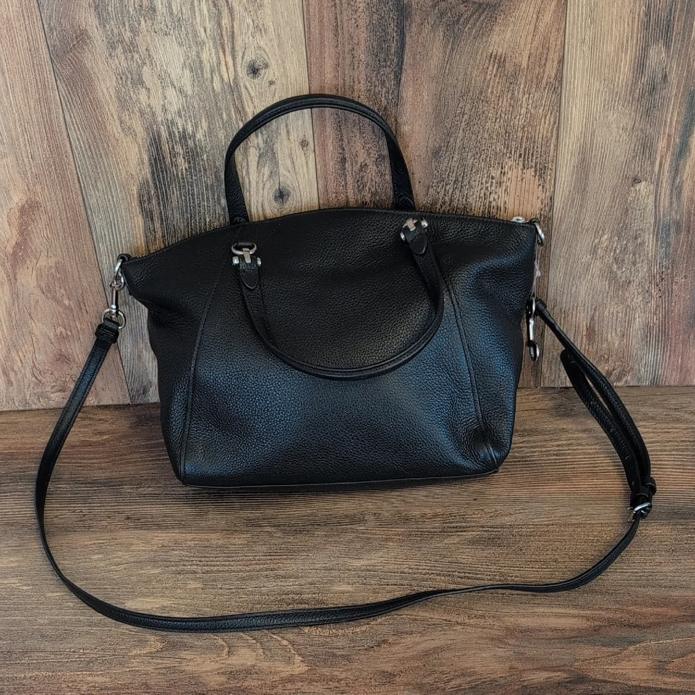 Coach Black Prairie Satchel Pebbled Leather Satchel with Silver Hardware   C294